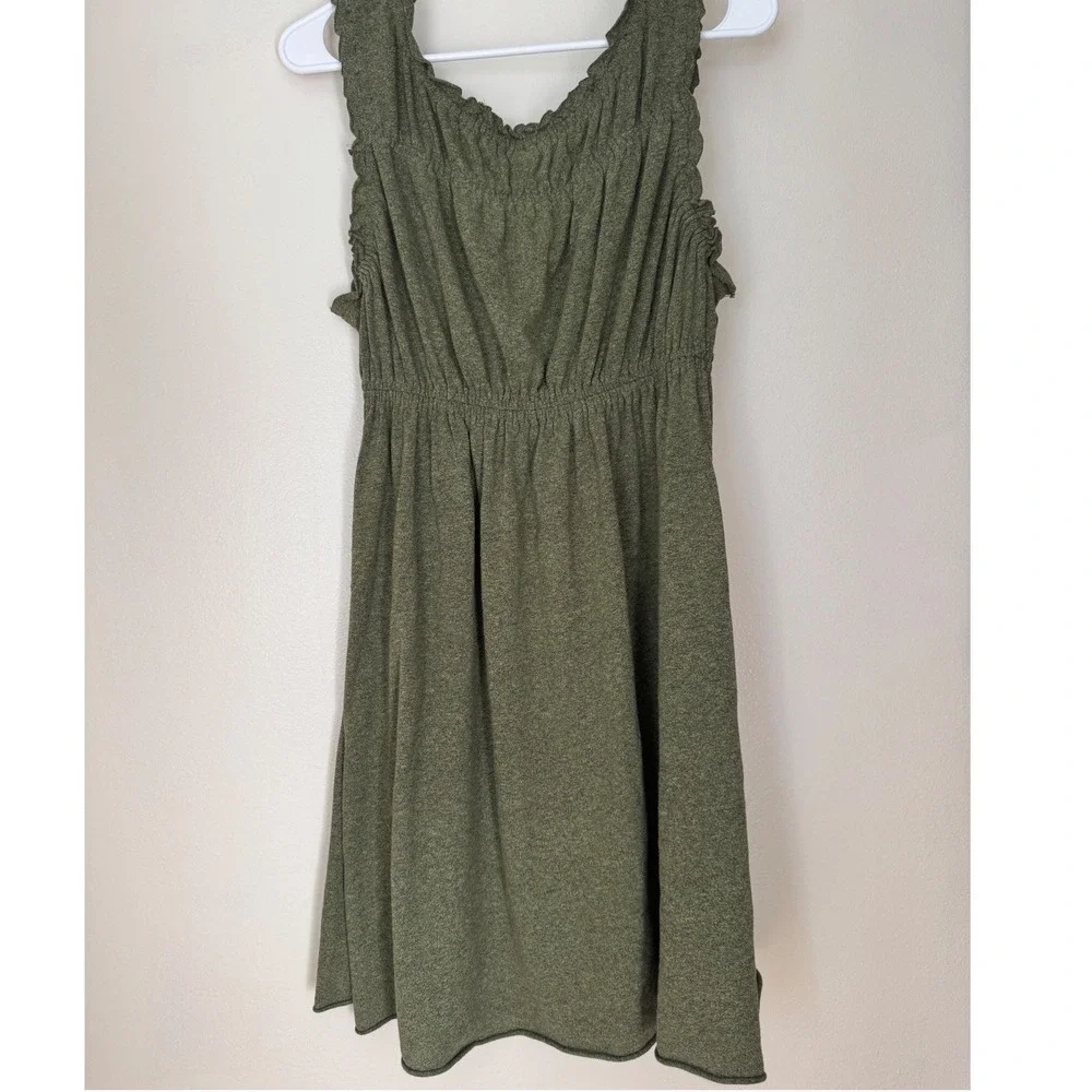 Free People Olive Green Smocked Ruffle Knit Mini Dress Sleeveless Small cottage